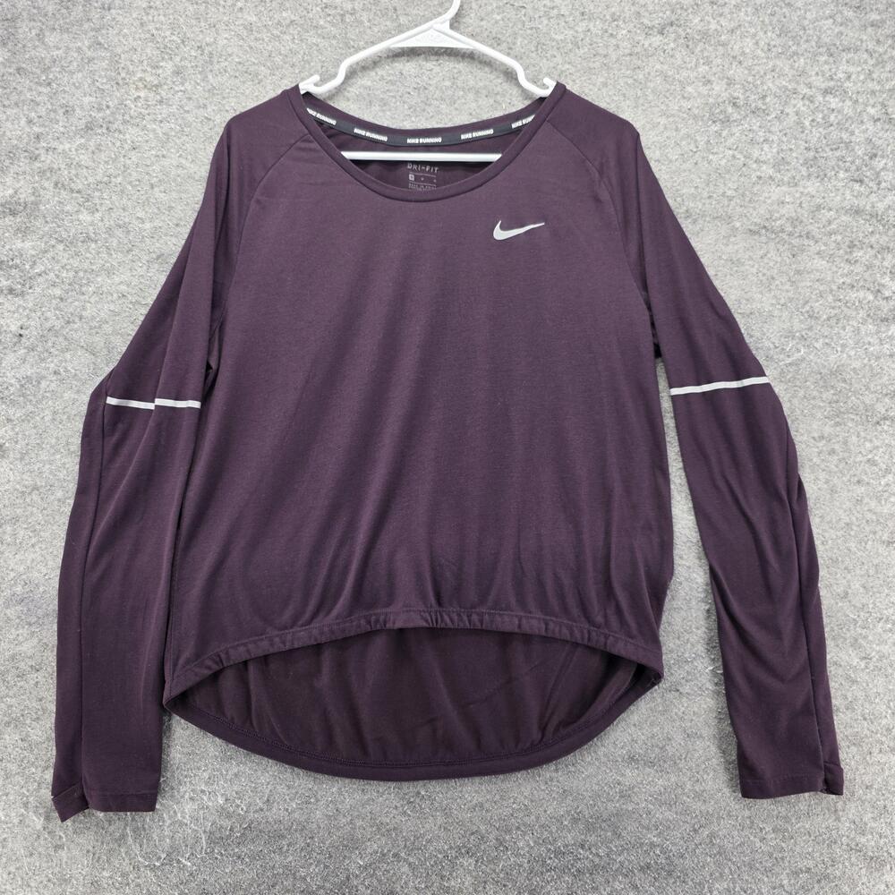 Nike Dri-FIT T-Shirt Womens M Purple Long Sleeve Crew Neck Moisture Wicking